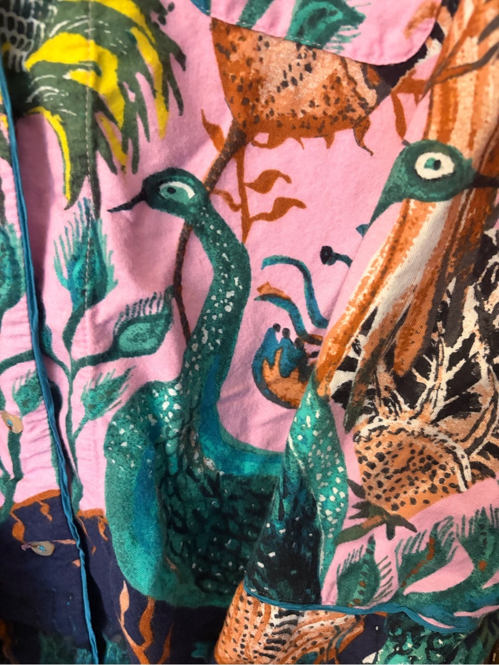 Anthropologie x Raphael Balme Teal & Pink Bird-Print pajama TOP Only size S - Picture 2 of 5